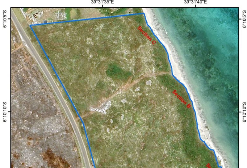 Satellite photo of the plot with boundary and sections A, B and C marked